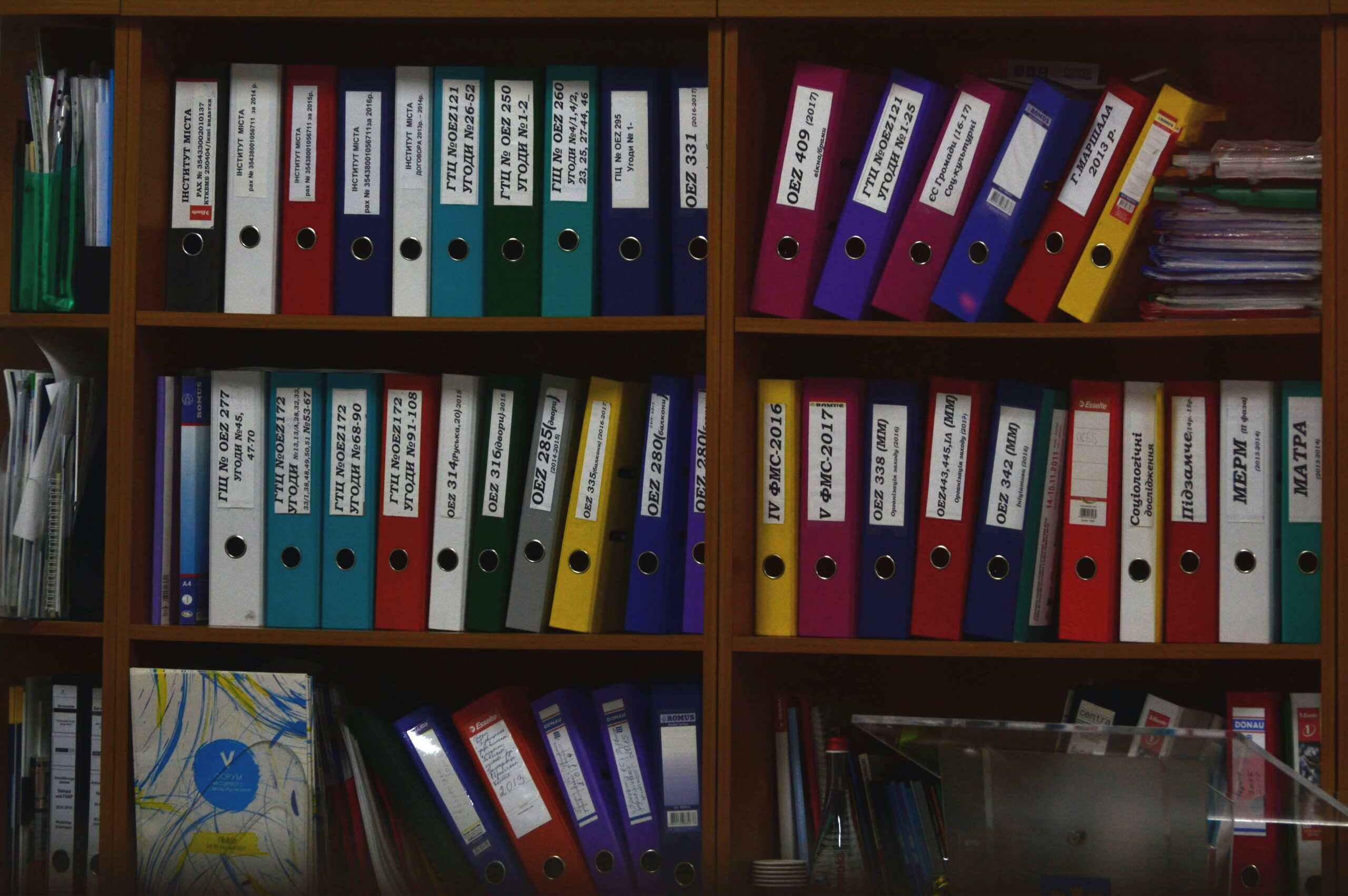 binders on a shelf