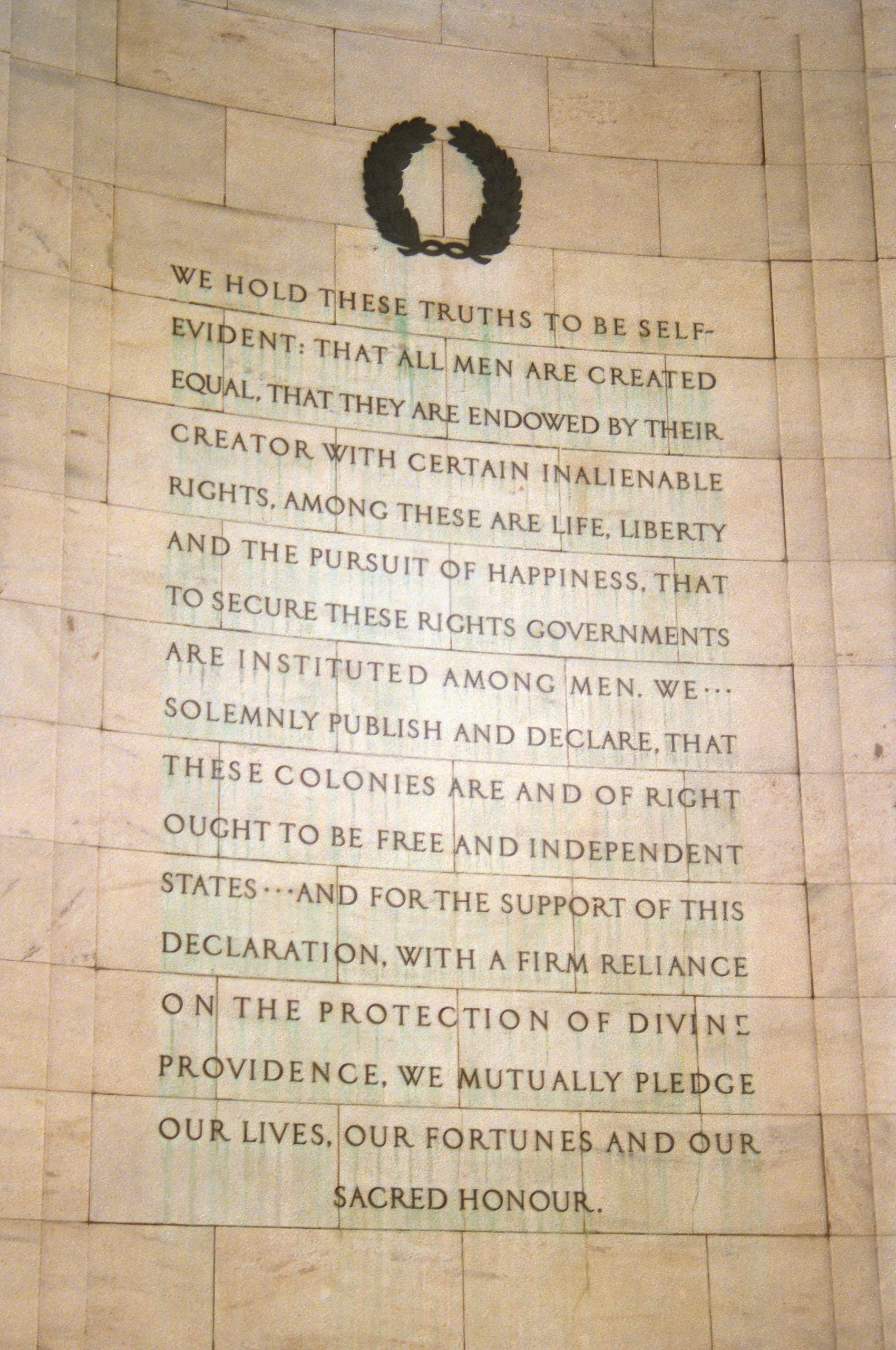 Inscription from the Declaration of Independence at the Jefferson Memorial in Washington, DC.